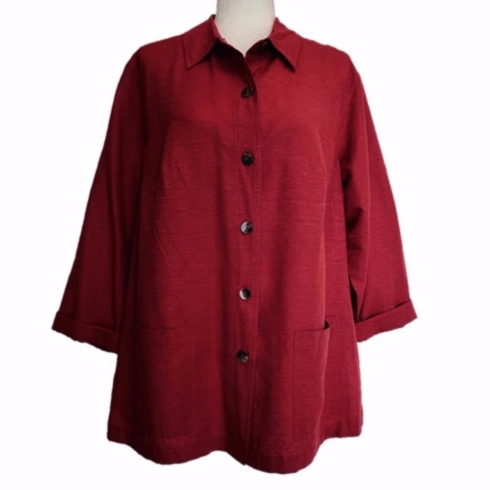 Robbie Bee Silk Button Down Blouse with Pockets